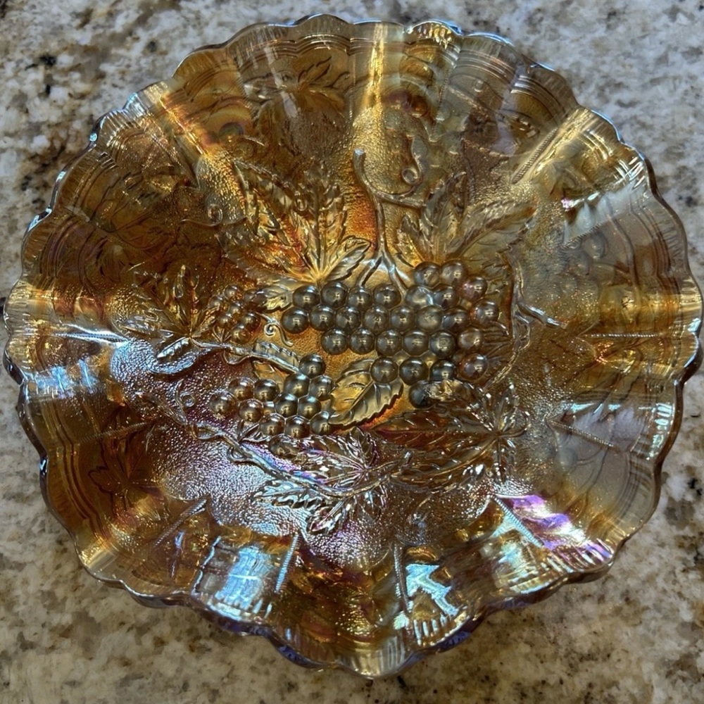 Imperial Grape Marigold Carnival Glass Bowl.